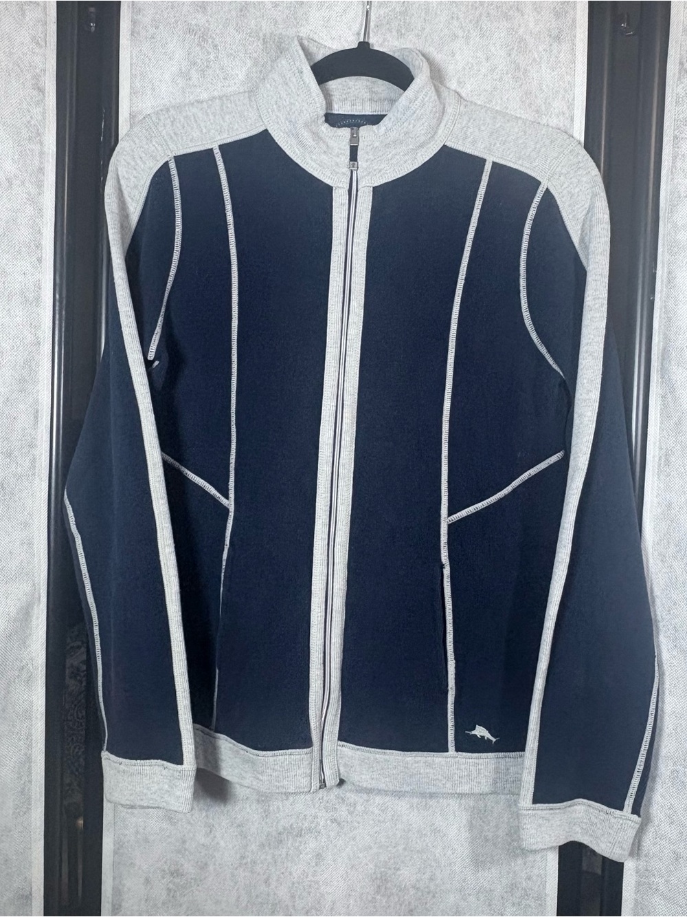 Tommy Bahama Navy and Light Gray Full-Zip Sweater Jacket S/P like new